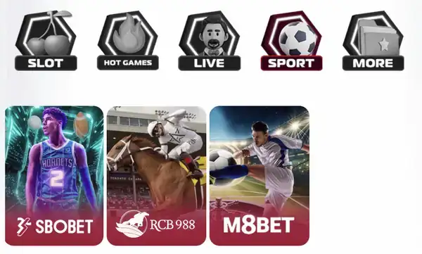 Auwin Sport tab: SBOBET, RCB988 and M8Bet tiles
