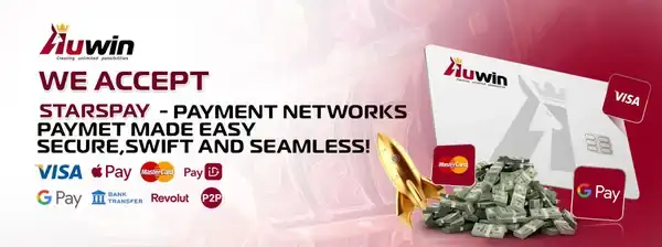 Auwin Starspay payment banner with VISA, Mastercard, PayID, Apple Pay and Google Pay